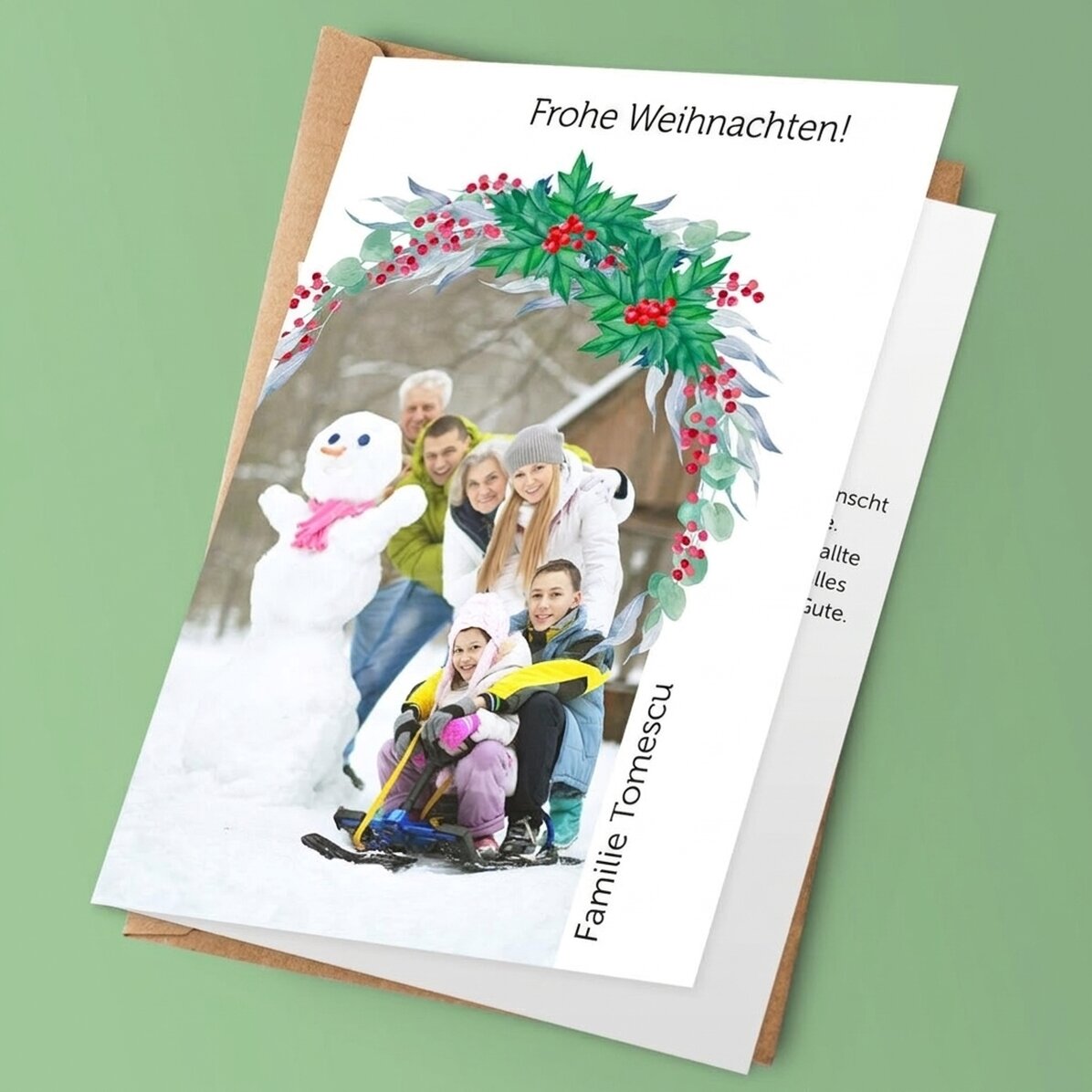 Personalisierte Grußkarte mit Foto und Botschaft – Frohe Weihnachten