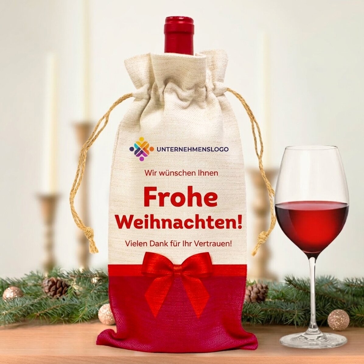 Personalisierte Weintüten mit Logo und exklusiver Weihnachtsbotschaft