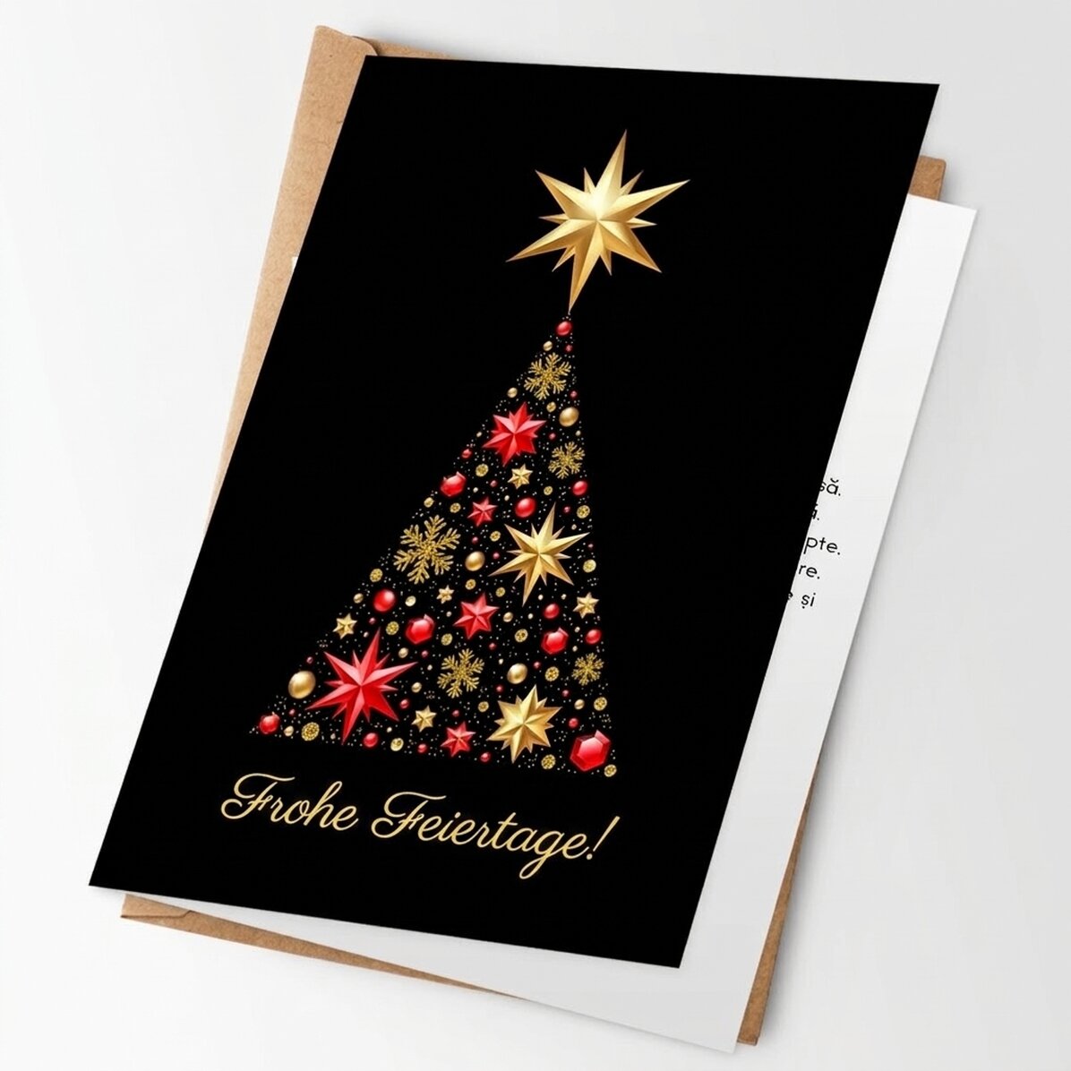 Personalisierte Grußkarte mit Logo und Botschaft – Gold Christmas Tree