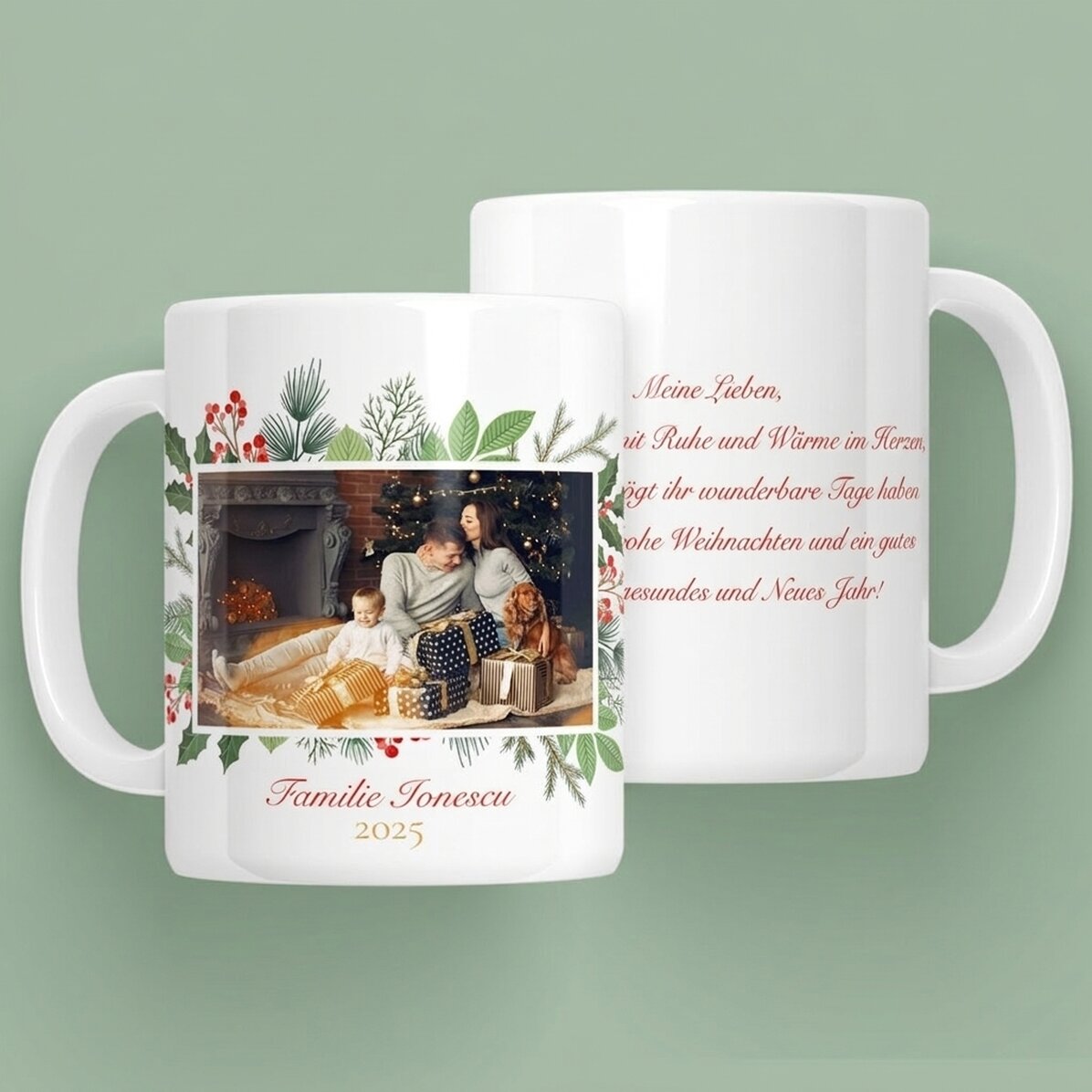 Personalisierte Tasse mit Foto und Text – Frohe Weihnachten!