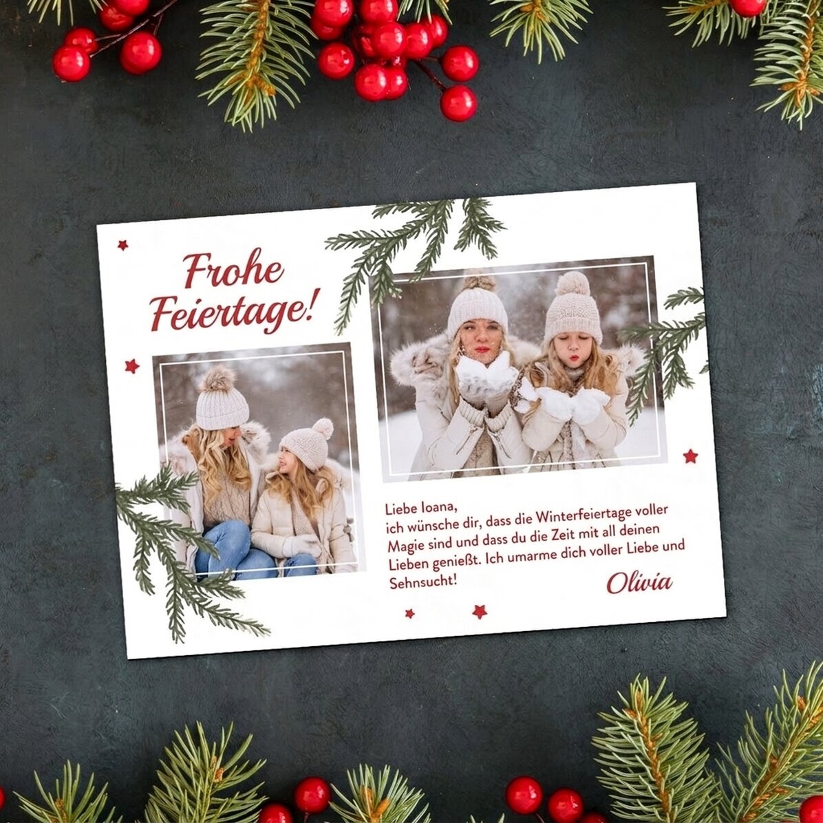 Personalisierte Magnetkarte mit 2 Fotos und einer Weihnachtsbotschaft