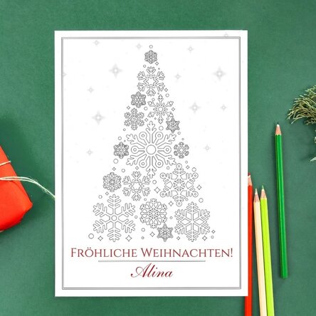 Individuell gestaltete Malvorlage mit Grußtext – Weihnachtsbaum