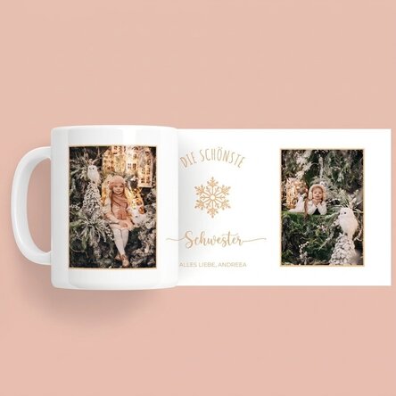 Personalisierte Tasse mit 2 Fotos und Text – Snowflake