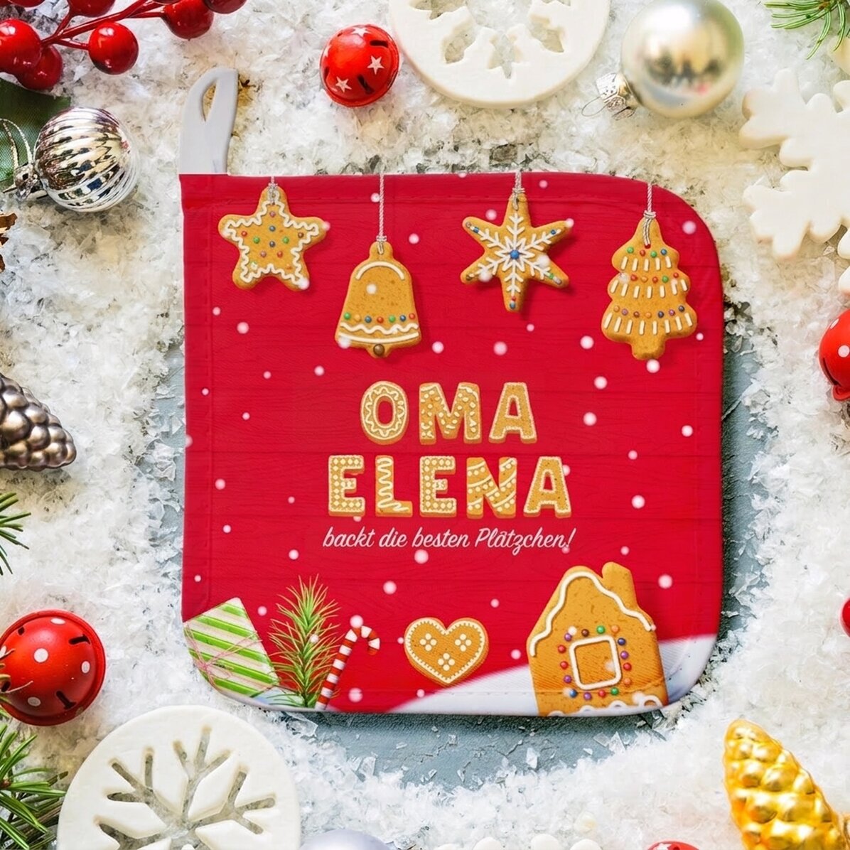 Individuell mit Namen gestalteter Untersetzer für heiße Töpfe für Großeltern – Christmas Gingerbread