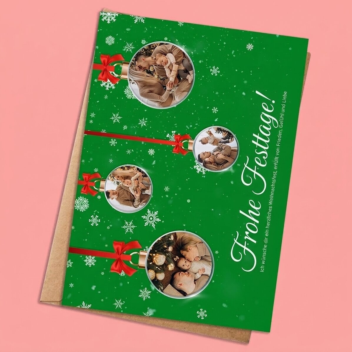 Individuell gestaltete Weihnachtskarte mit 4 Fotos und Text – Motiv „Globulete“