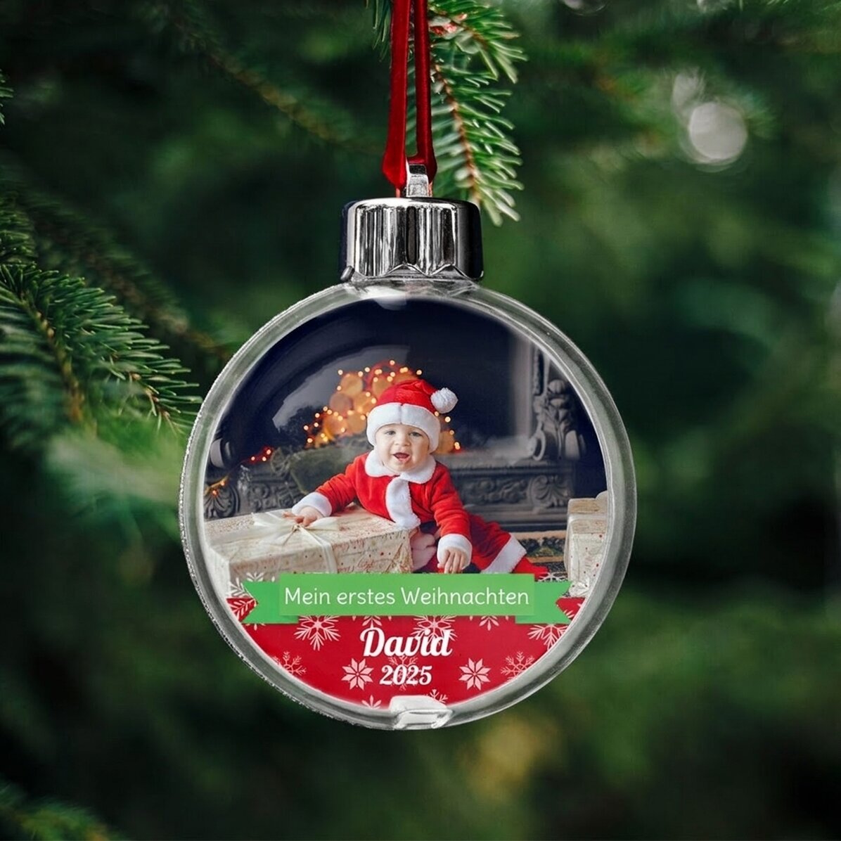 Personalisierte Kugel mit Foto und Text – Mein erstes Weihnachtsfest