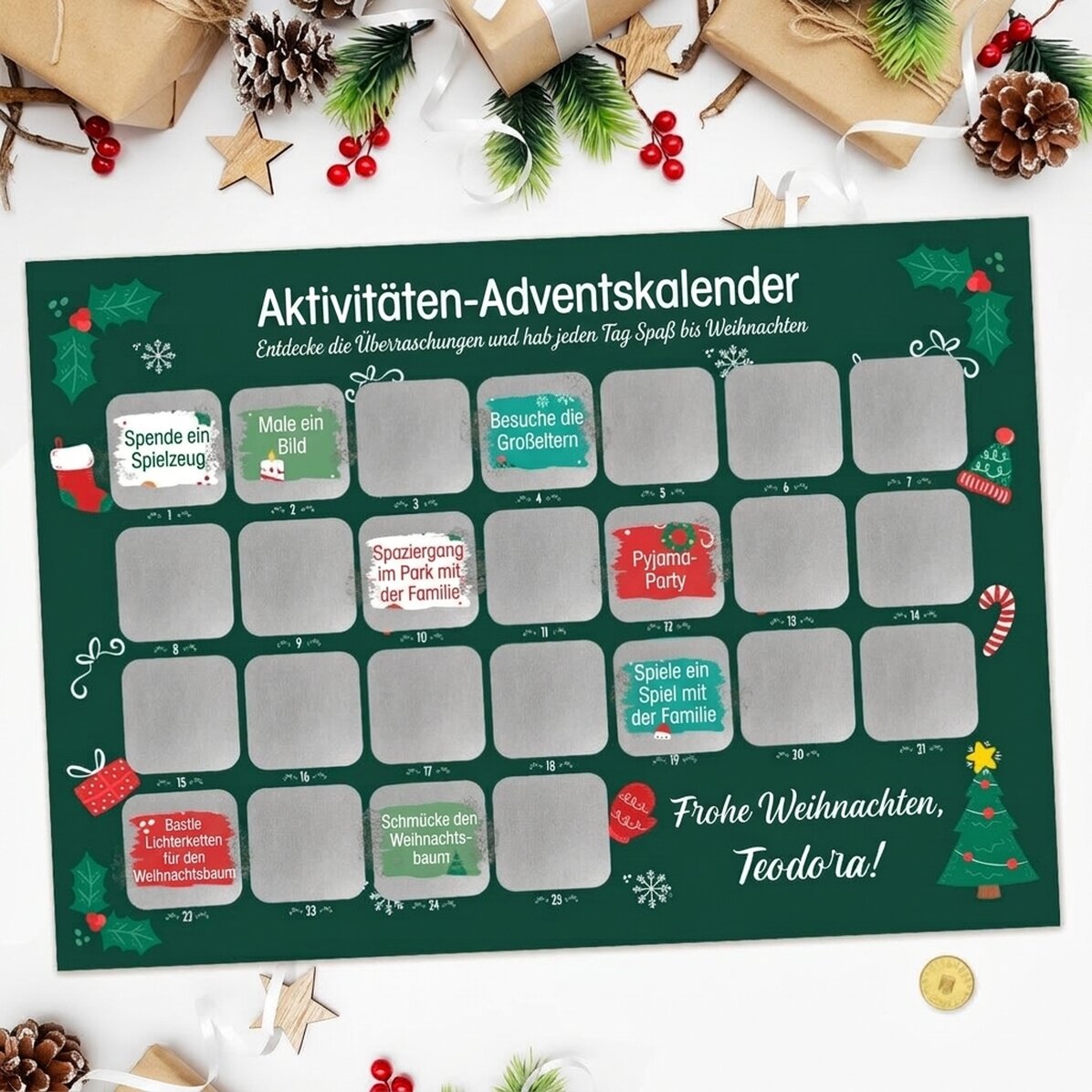 Individuell gestaltbares Rubbel-Adventsplakat mit Botschaften – Aktivitäten