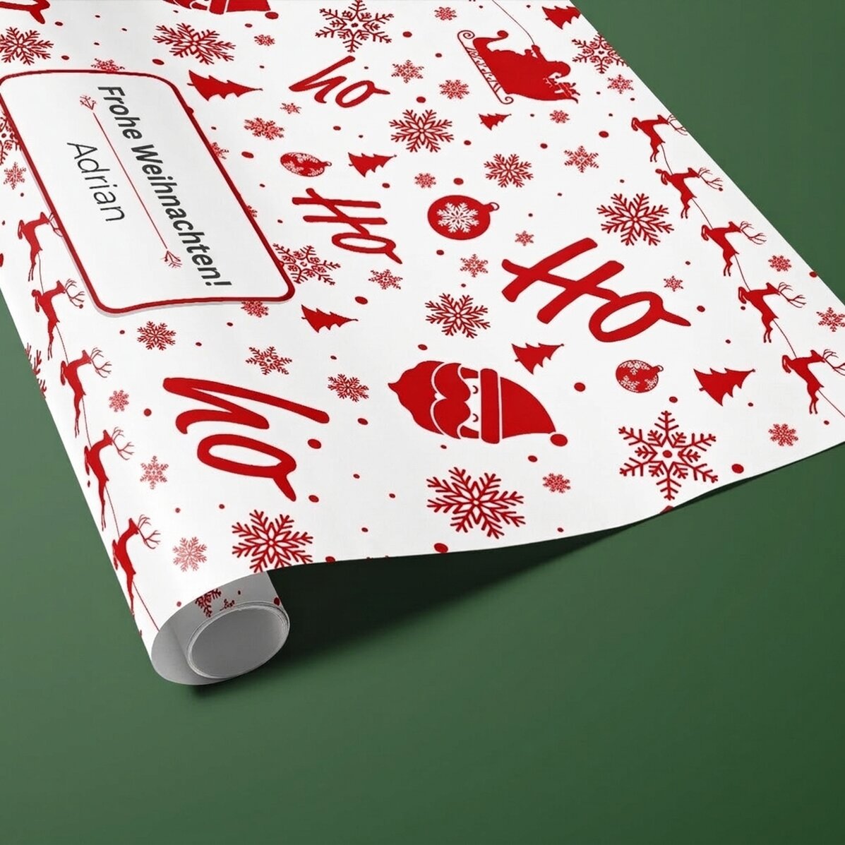 Individuell gestaltetes Geschenkpapier mit Text in einem Rahmen – Weihnachtsstimmung