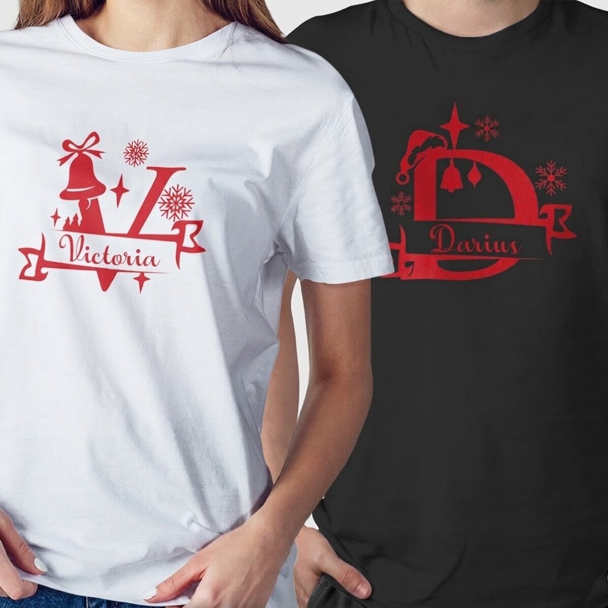 Personalisiertes Baumwoll-T-Shirt mit Initiale und Namen – Weihnachtsmotiv
