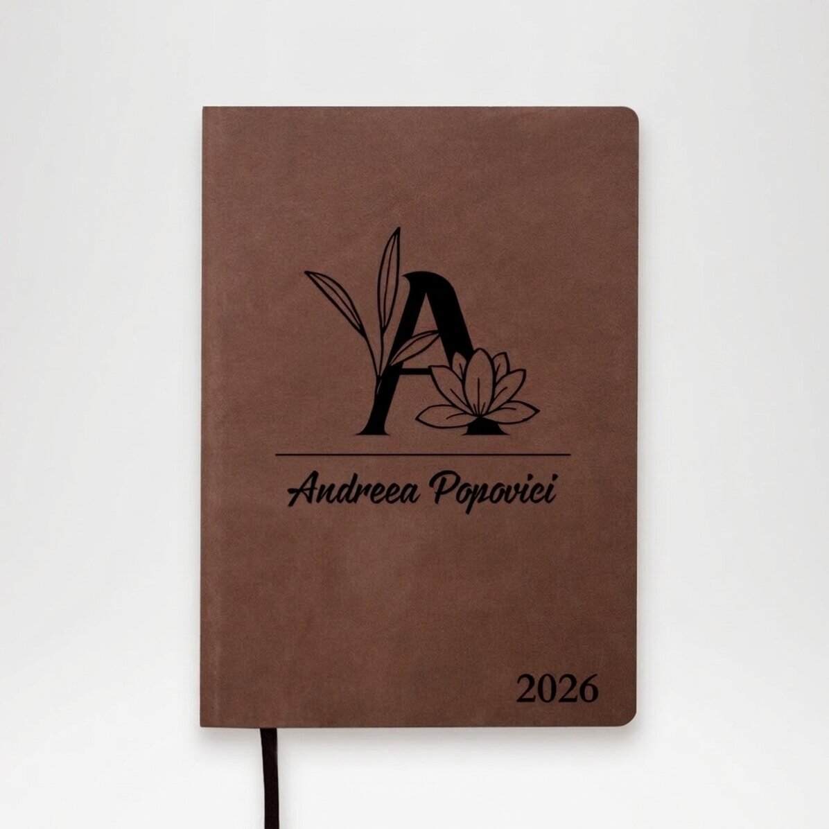 Personalisierter Leder-Terminkalender mit Schriftzug – Floral