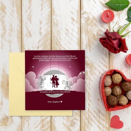 Individuell gestaltete Rubbelkarte mit Botschaft – Nachtlandschaft zum Valentinstag