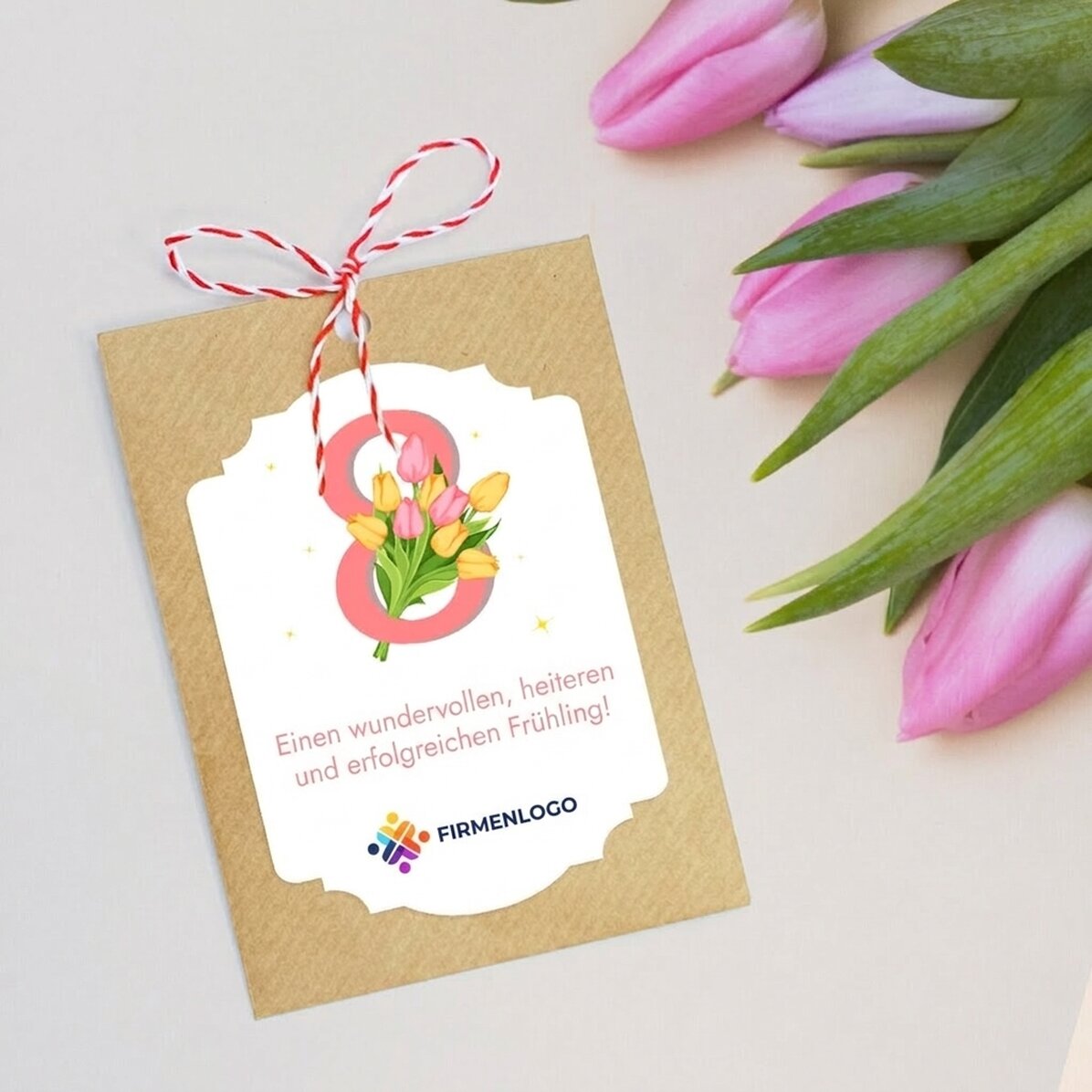 Individuell gestaltetes Tütchen mit Blumensamen mit Logo und Botschaft – 8. März
