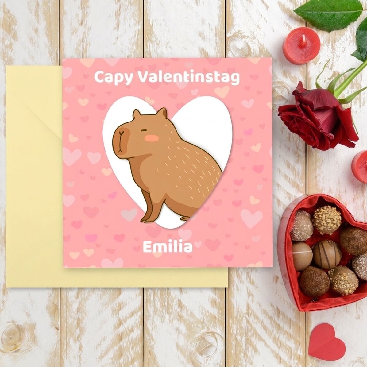 Individuell gestaltete quadratische Karte mit Text – Capybara