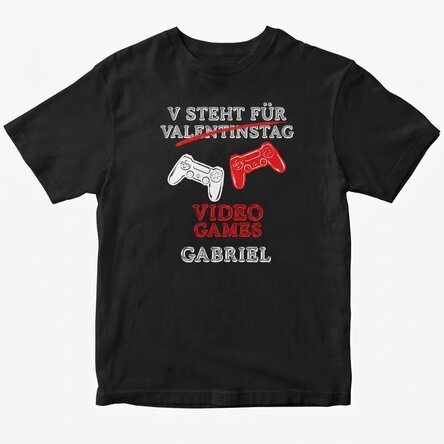 Personalisiertes Baumwoll-T-Shirt mit Aufdruck – V is for Video Games