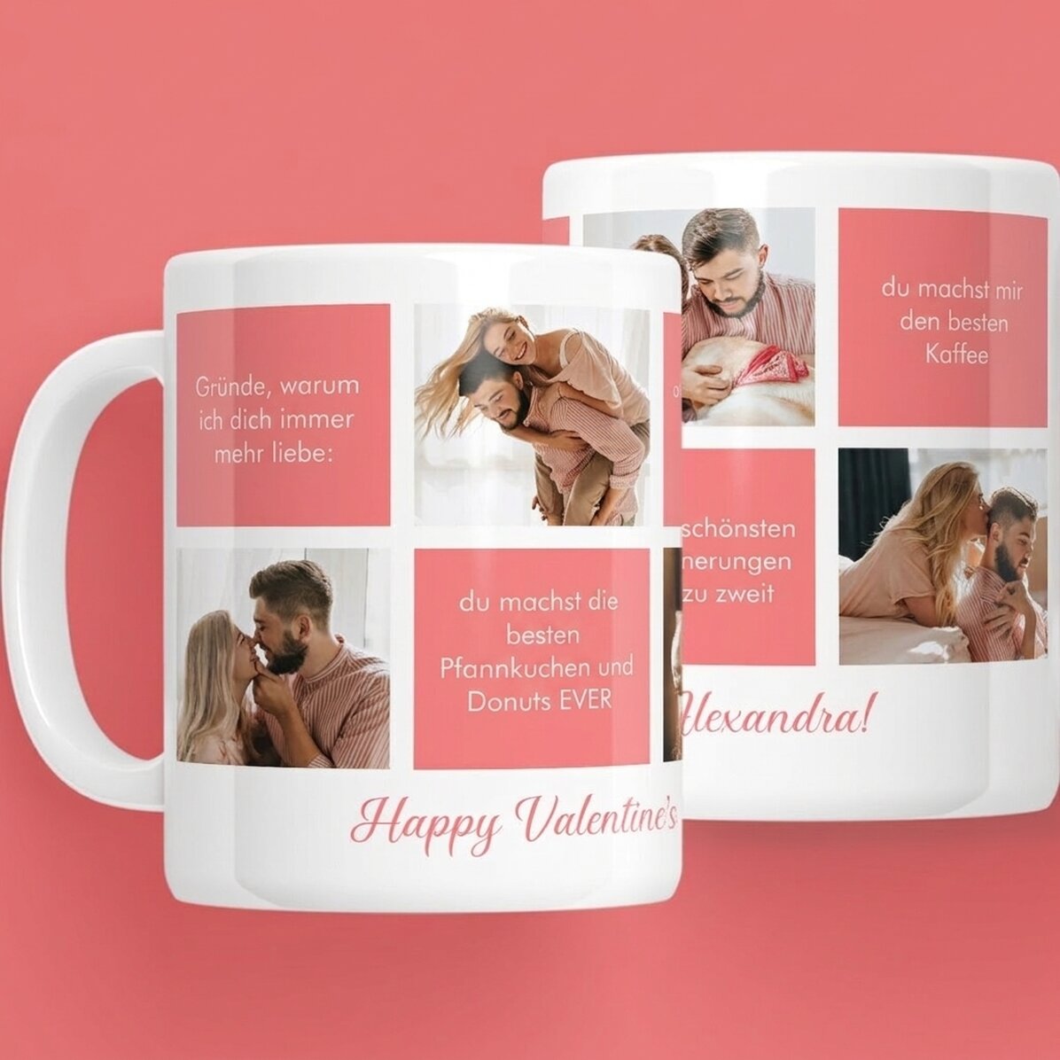 Personalisierte Tasse mit Text und 5 Fotos – Gründe, warum ich dich liebe