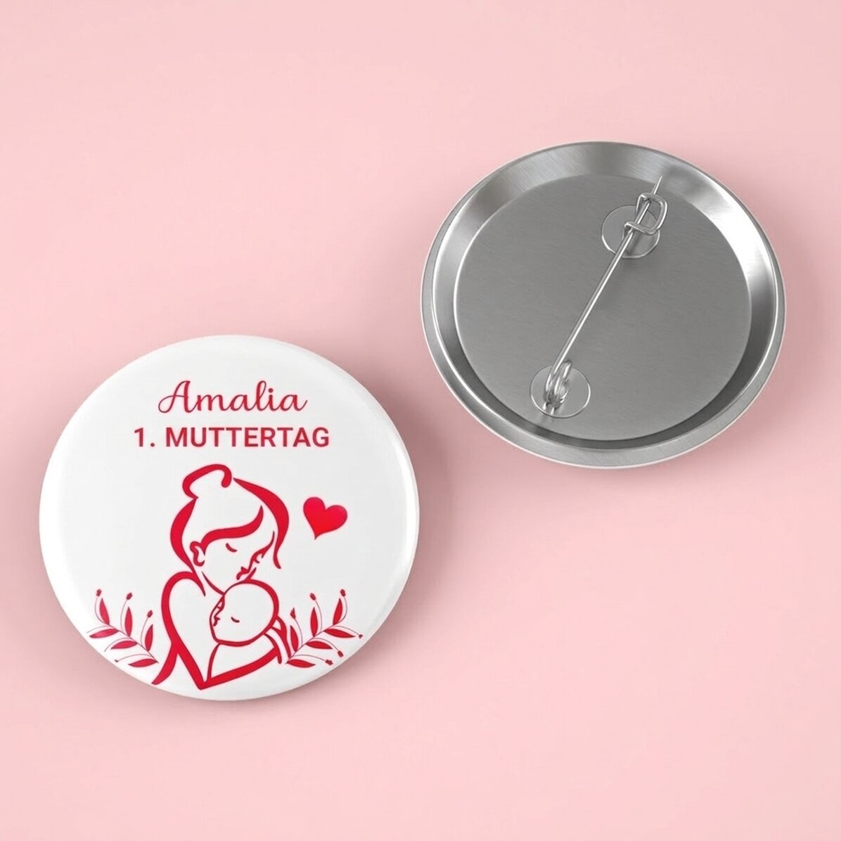 Personalisiertes Button mit Text – Mutter und Kind