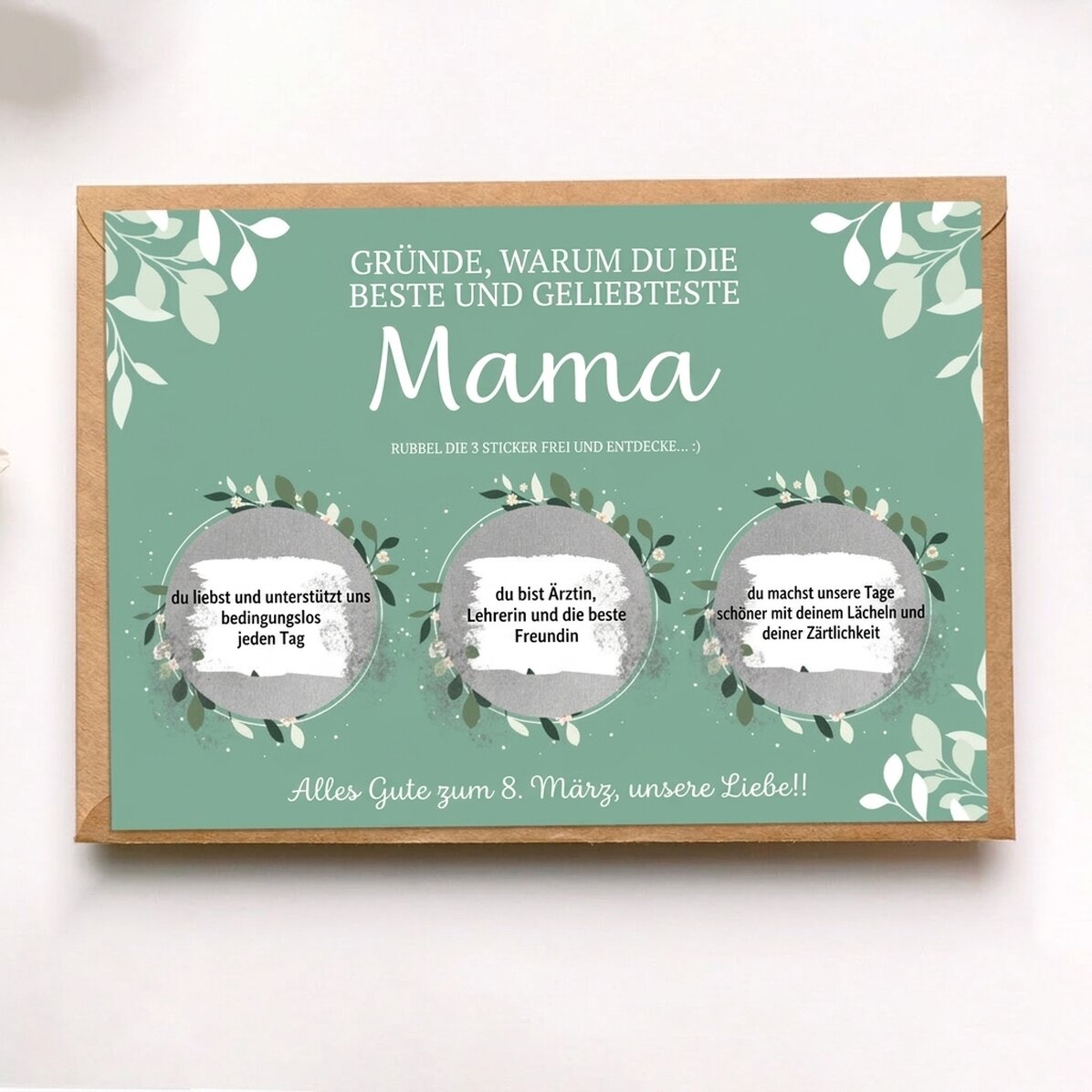Personalisierte Rubbelkarte mit Motiven für die beste Mutter