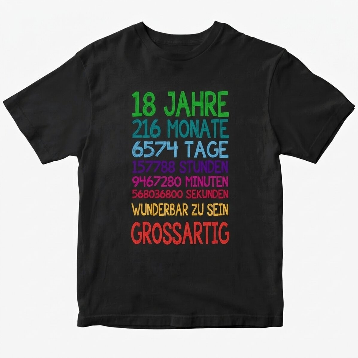 Personalisiertes Baumwoll-T-Shirt mit Aufdruck – 18 Jahre