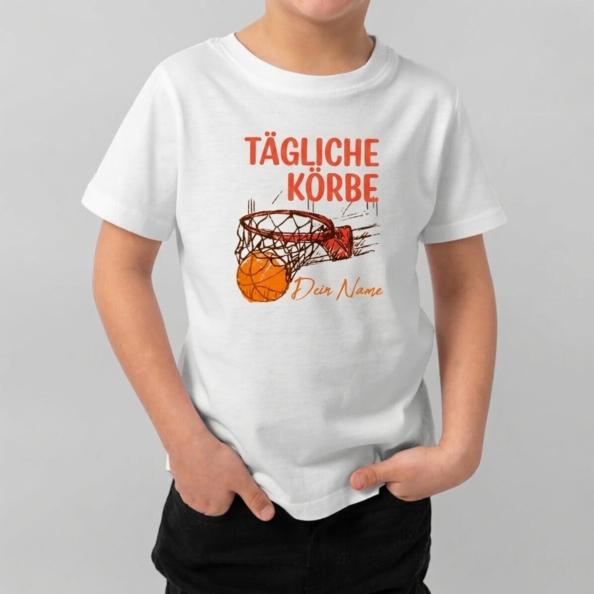 Personalisiertes Baumwoll-T-Shirt für Kinder mit Aufdruck – Basketball