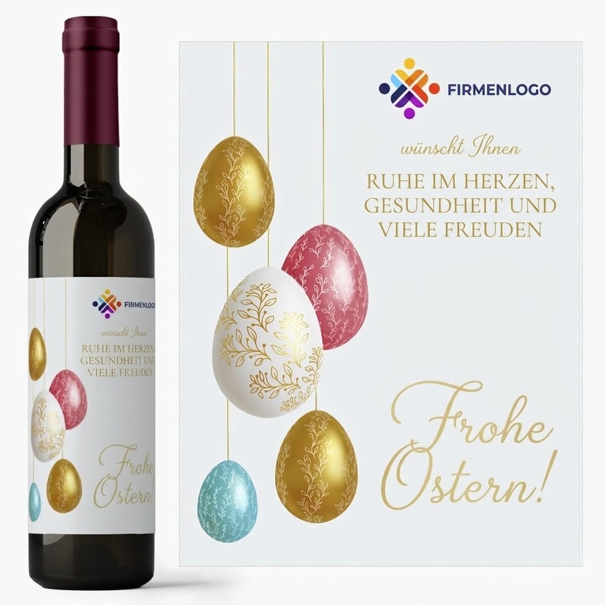 Wein mit individuellem Logo und persönlicher Botschaft – Frohe Ostern