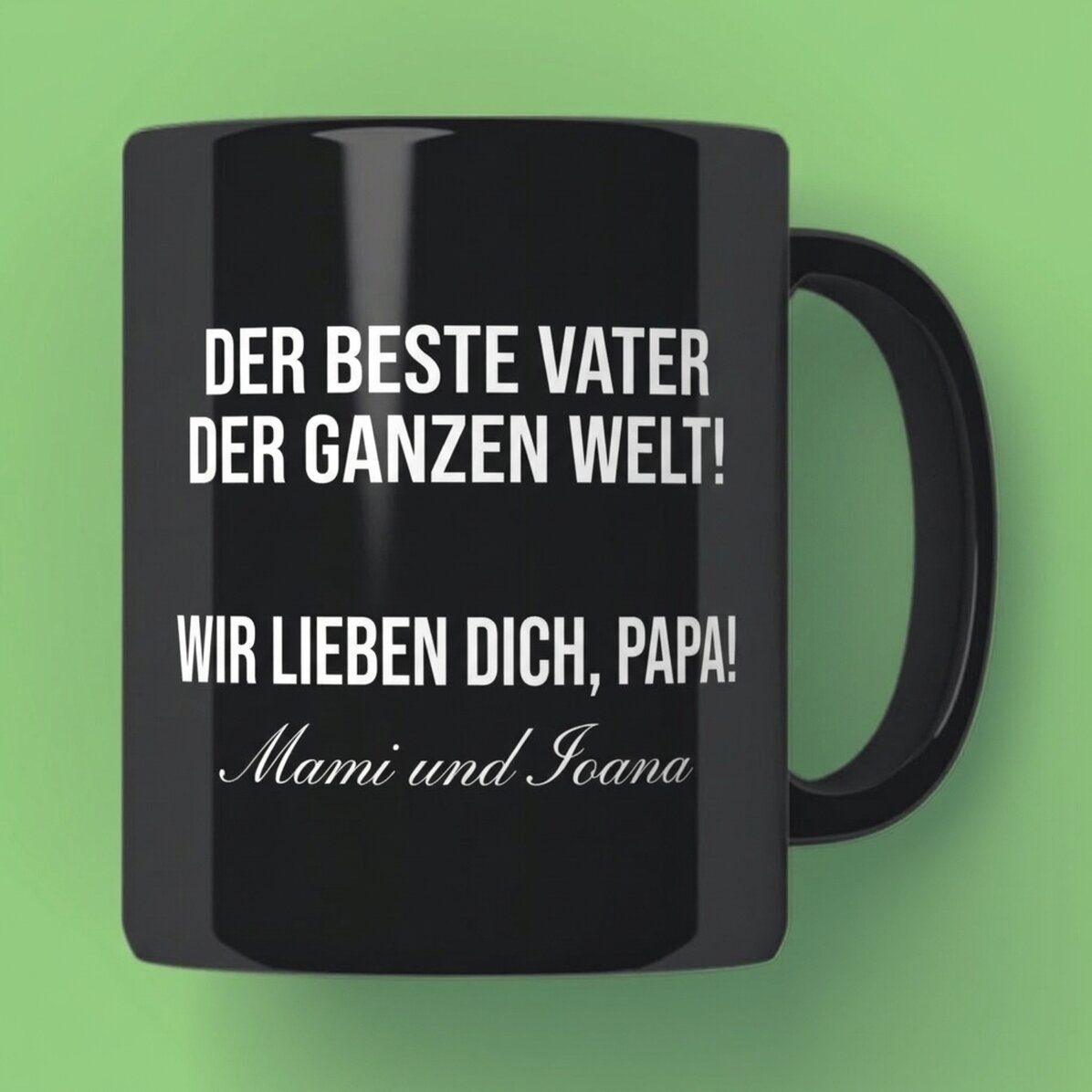 Personalisierte schwarze Tasse mit Text