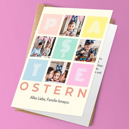 Personalisierte Grußkarte mit 4 Fotos und einer Botschaft – Frohe Ostern!