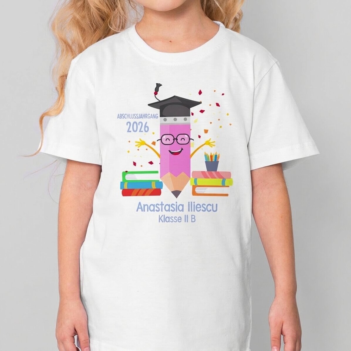 Personalisiertes Baumwoll-T-Shirt für Kinder mit Aufdruck – „Creion absolvent“