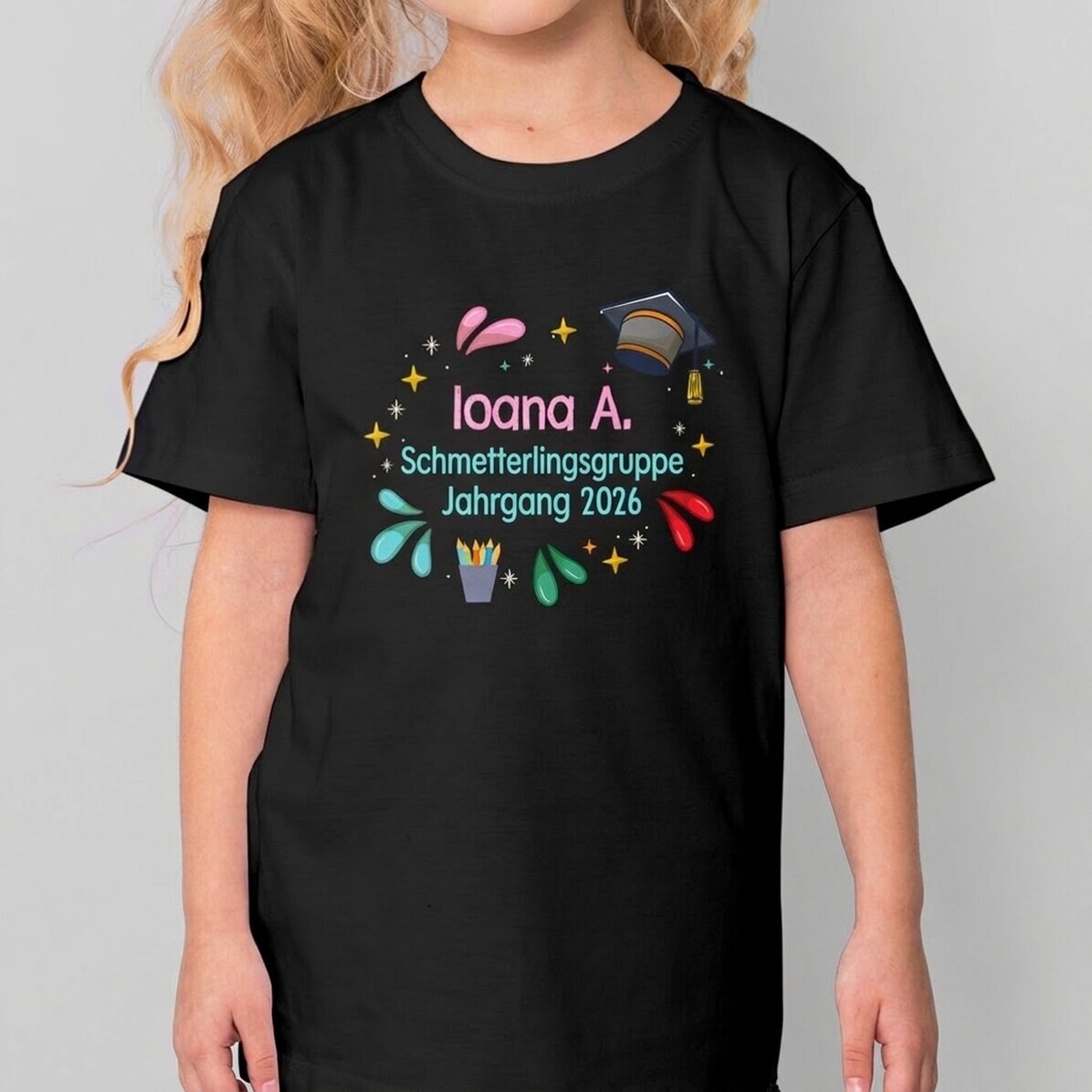 Personalisiertes Baumwoll-T-Shirt für Kinder mit Aufdruck – Farben