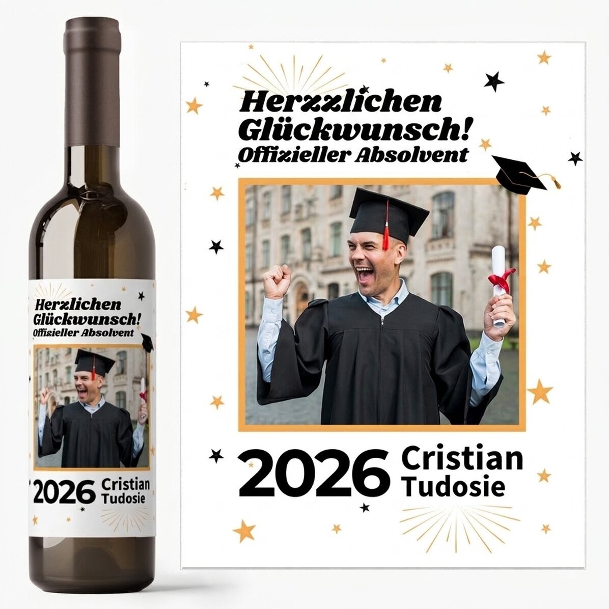 Personalisierter Wein mit Foto und Text – Offizieller Absolvent