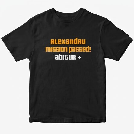 Personalisiertes Baumwoll-T-Shirt mit Aufdruck – „Mission passed“