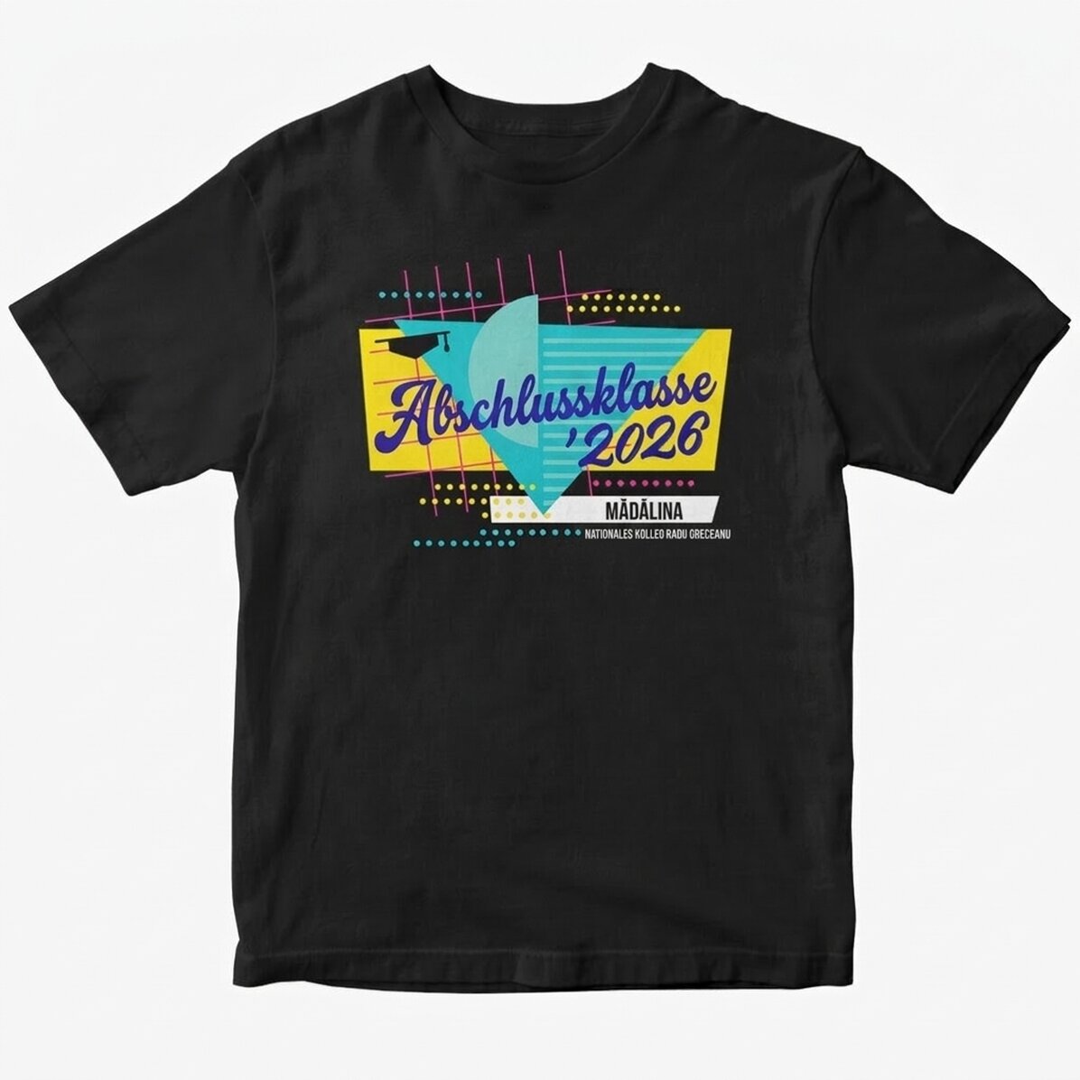 Personalisiertes Baumwoll-T-Shirt mit Aufdruck – Retro-Design zum Schulabschluss