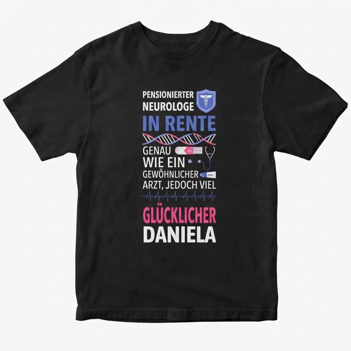 Personalisiertes Baumwoll-T-Shirt mit Aufdruck – Pensionierter Arzt