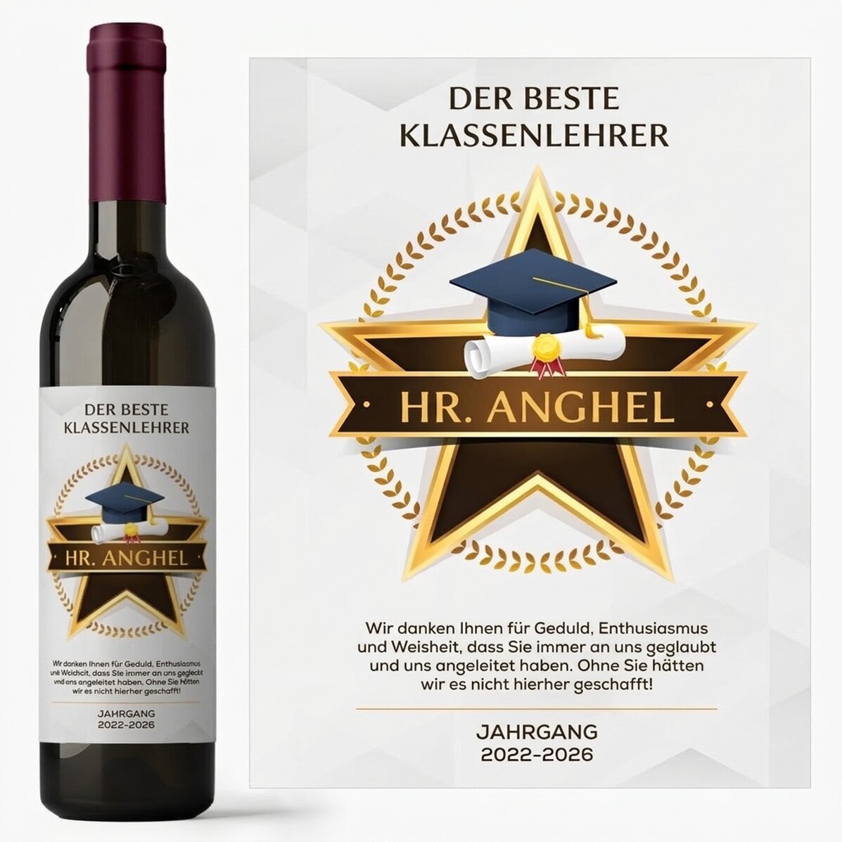 Personalisierter Wein mit einer Dankesbotschaft für Lehrer