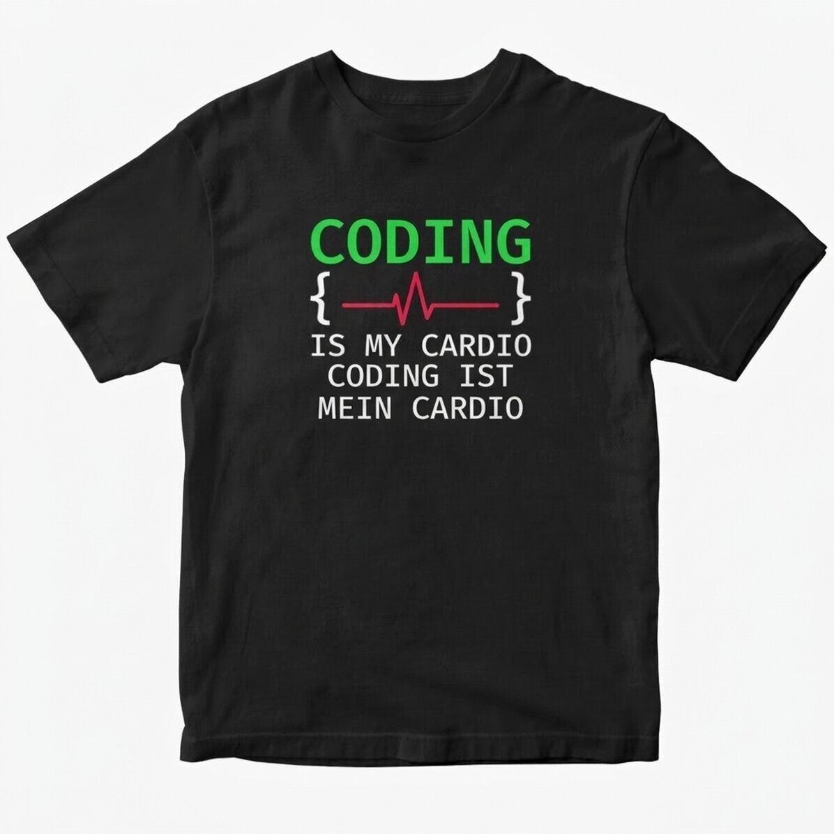 Personalisiertes Baumwoll-T-Shirt mit Aufdruck – „Coding is my cardio“