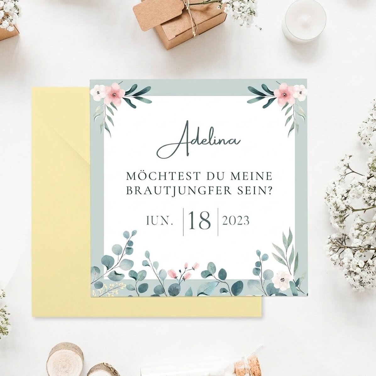 Individuell gestaltete quadratische Karte mit Text – Einladung