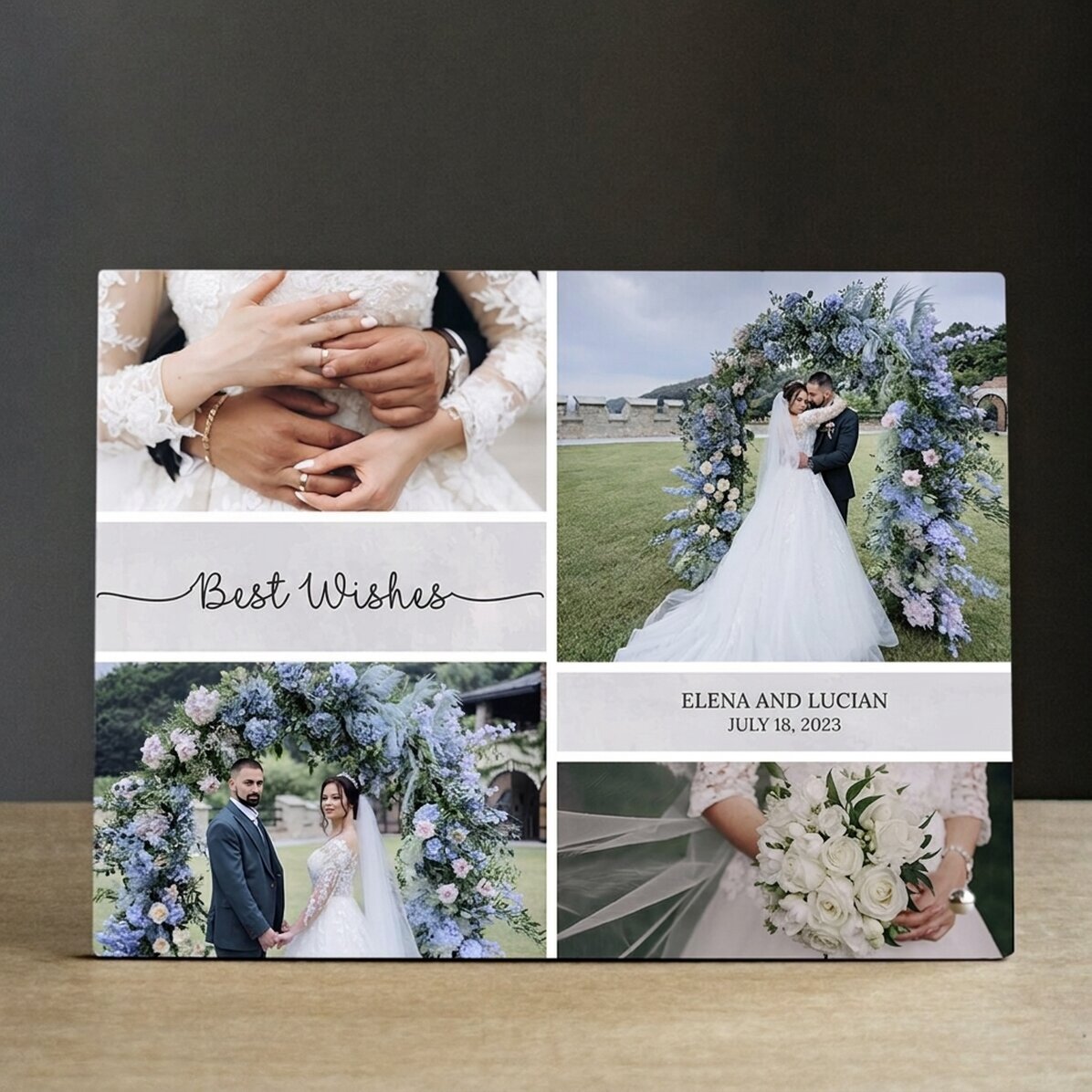 Personalisierter Fotorahmen für den Schreibtisch mit 4 Fotos und Text – Casa de piatra