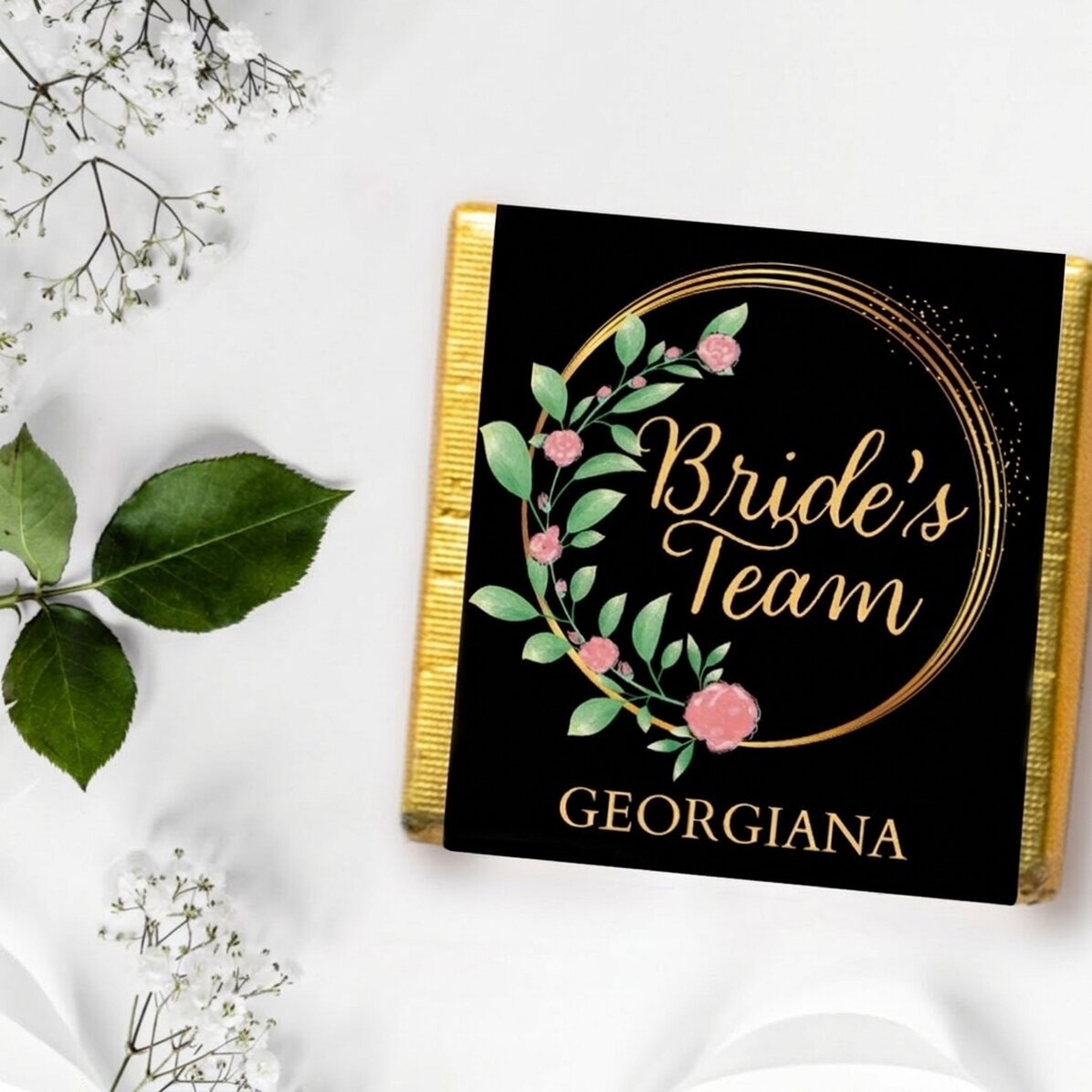 Personalisierte Mini-Schokoladenpraline mit Botschaft – Floral