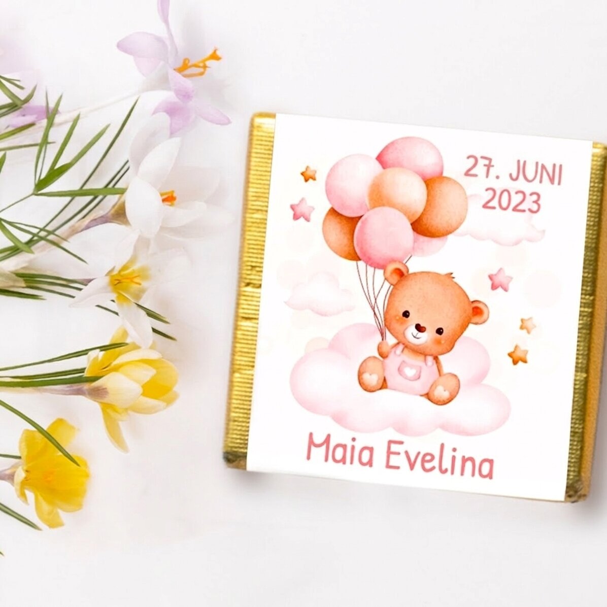 Personalisierte Mini-Schokolade als Taufgeschenk mit Text – Bären
