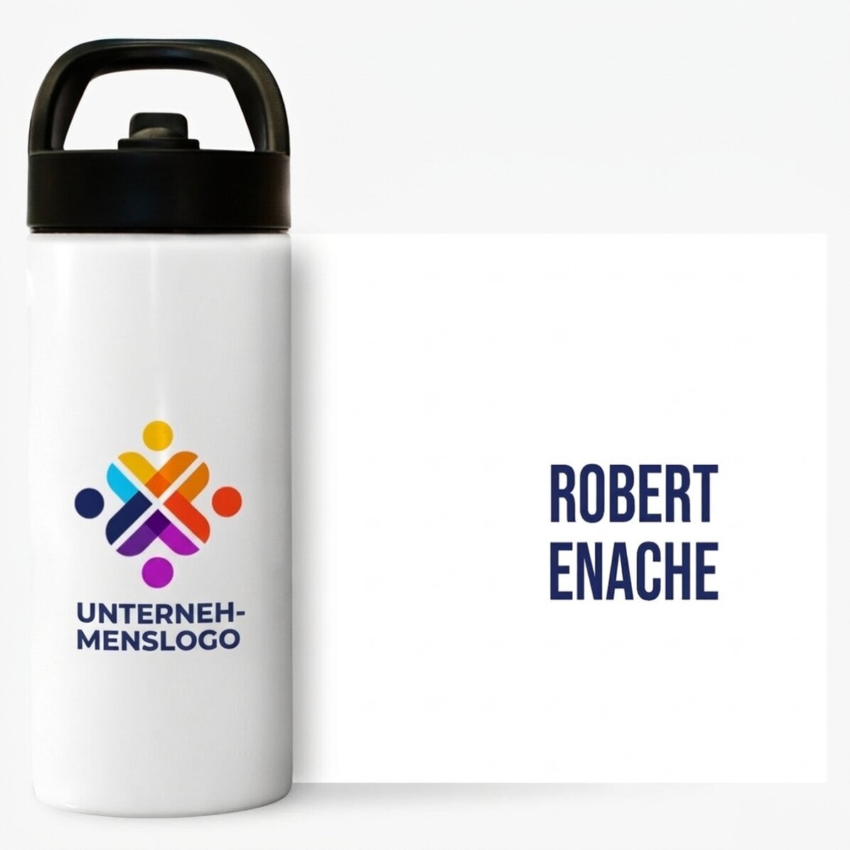 Thermoskanne mit Griff und Strohhalm, individuell gestaltet mit Logo und Namen