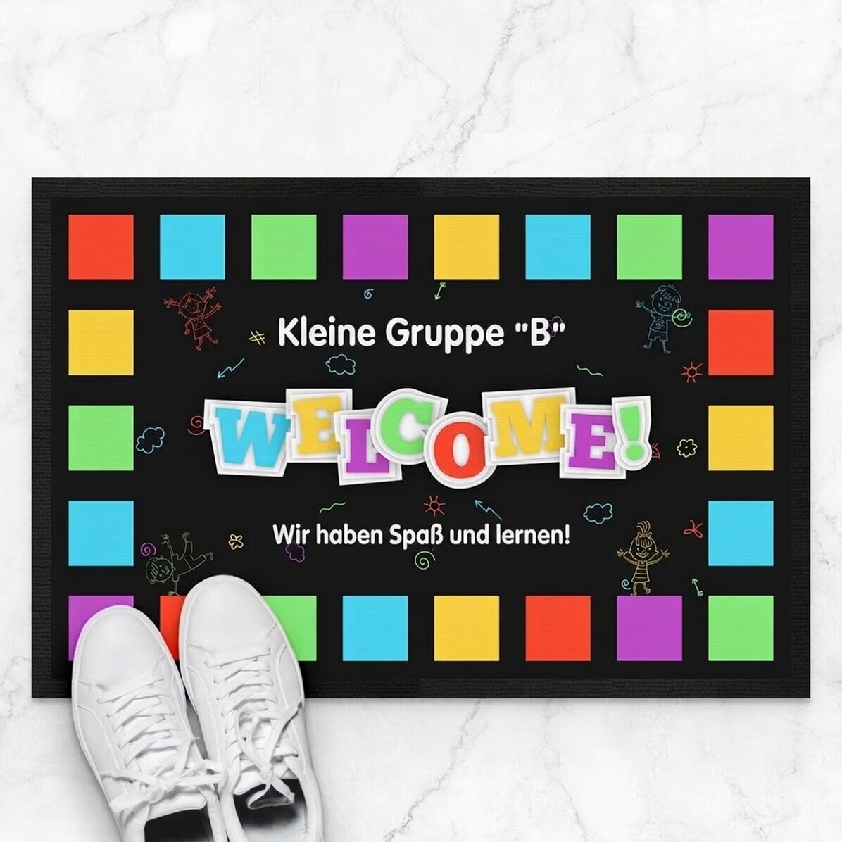 Individuell gestaltete Eingangsmatte mit Text – Kindergarten