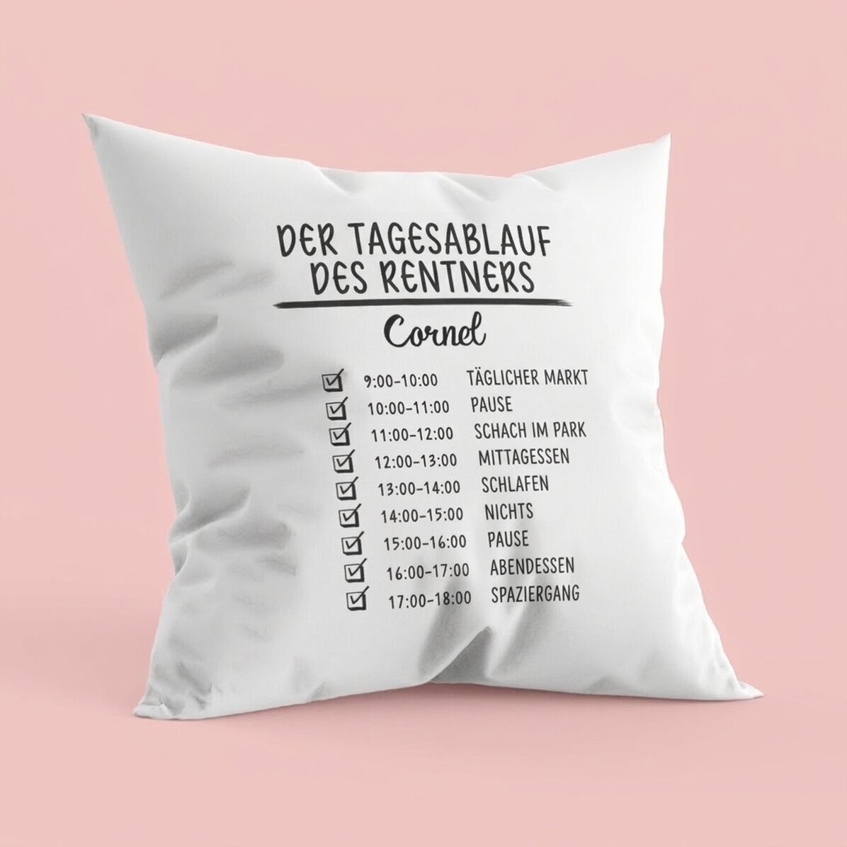 Personalisiertes Kissen mit Text – Tagesplan