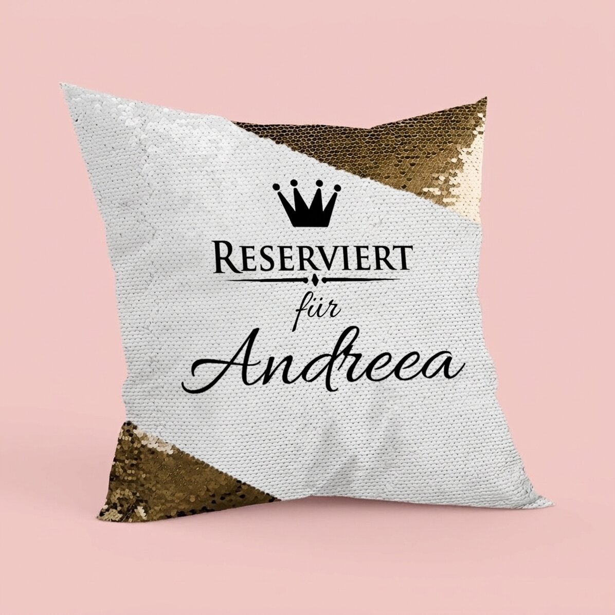 Personalisiertes Kissen – reserviert für… – Goldene Pailletten
