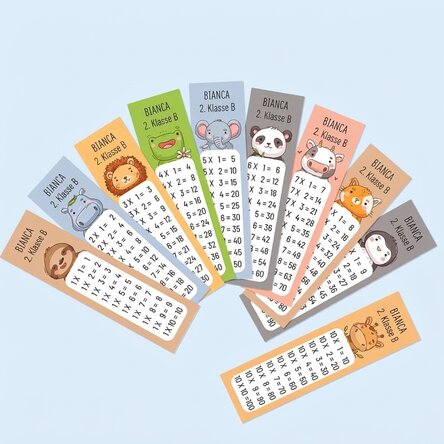 Set mit 10 personalisierten Lesezeichen mit Text – Multiplikationstabelle