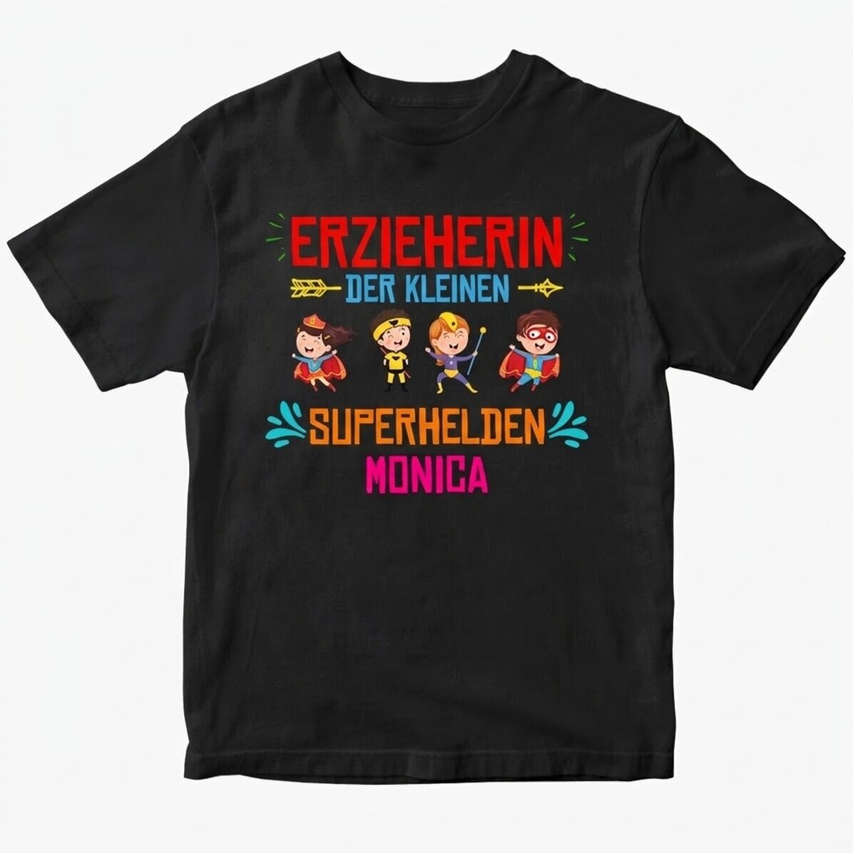 Personalisiertes Baumwoll-T-Shirt mit Aufdruck – Die Erzieherin der kleinen Superhelden