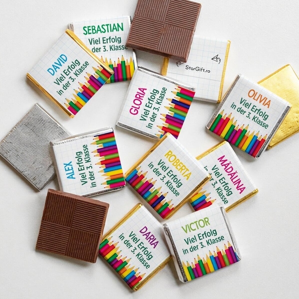 10er-Set personalisierte Mini-Pralinen mit Aufdruck – Back to School