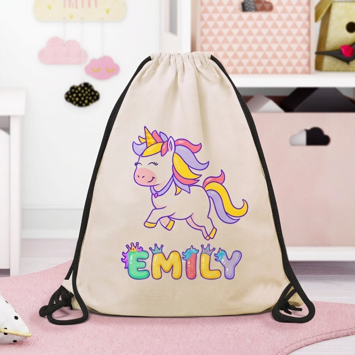 Rucksack mit Namensaufdruck – Einhorn
