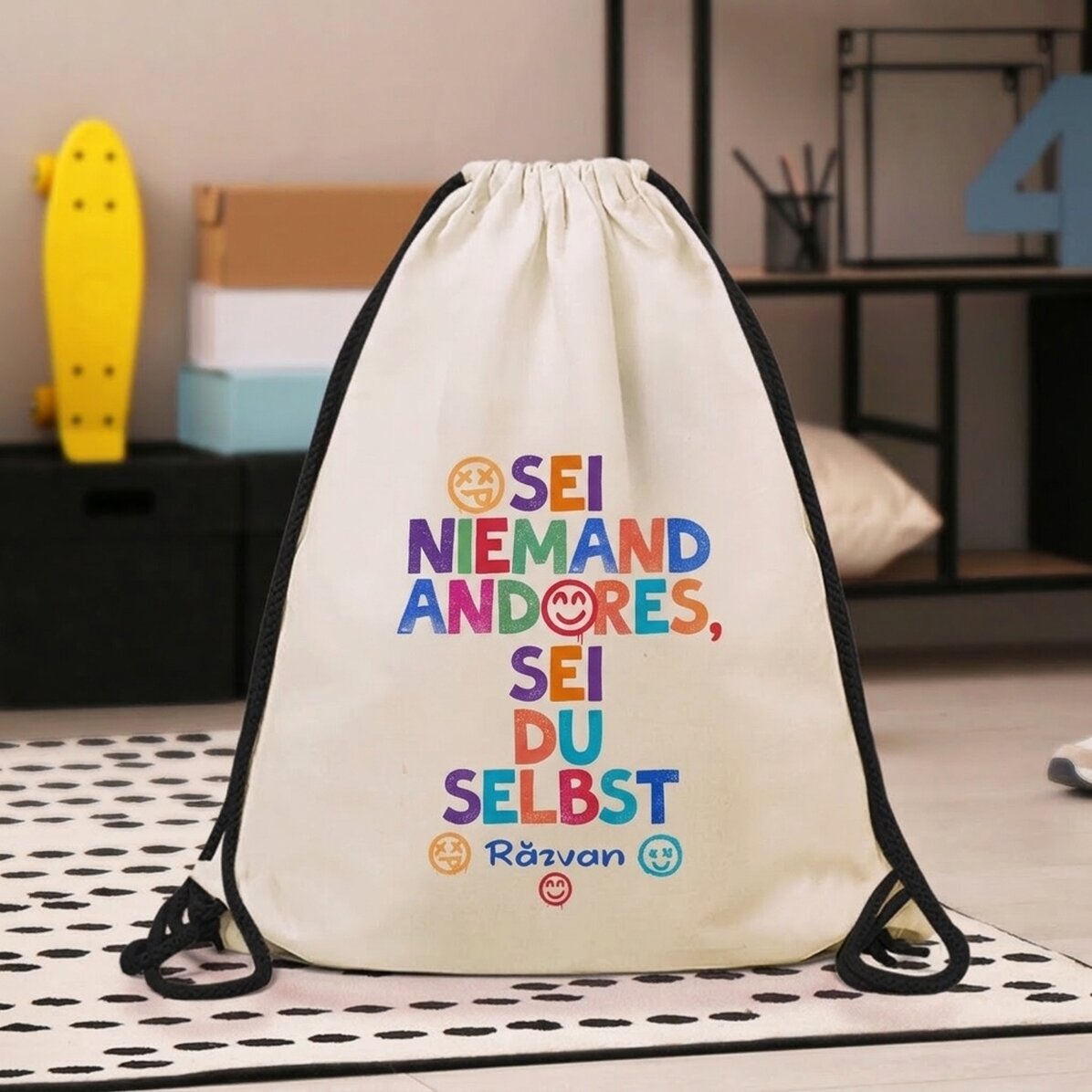 Rucksack mit Namensaufdruck – Be yourself