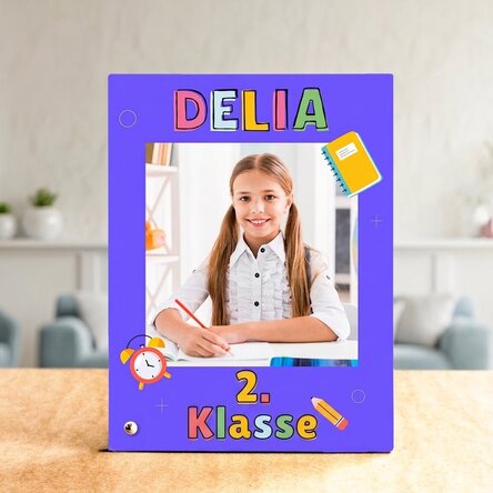 Personalisierter Fotorahmen für den Schreibtisch mit Foto und Text – Der erste Schultag