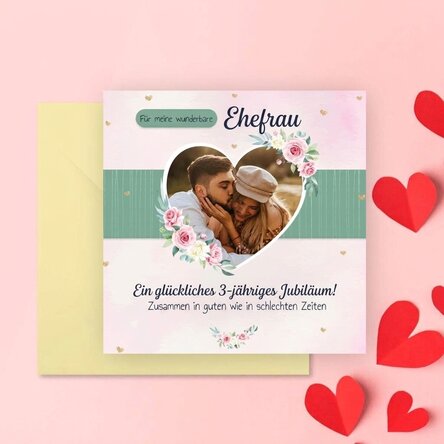Individuell gestaltete quadratische Karte mit Botschaft – Hearts & Roses