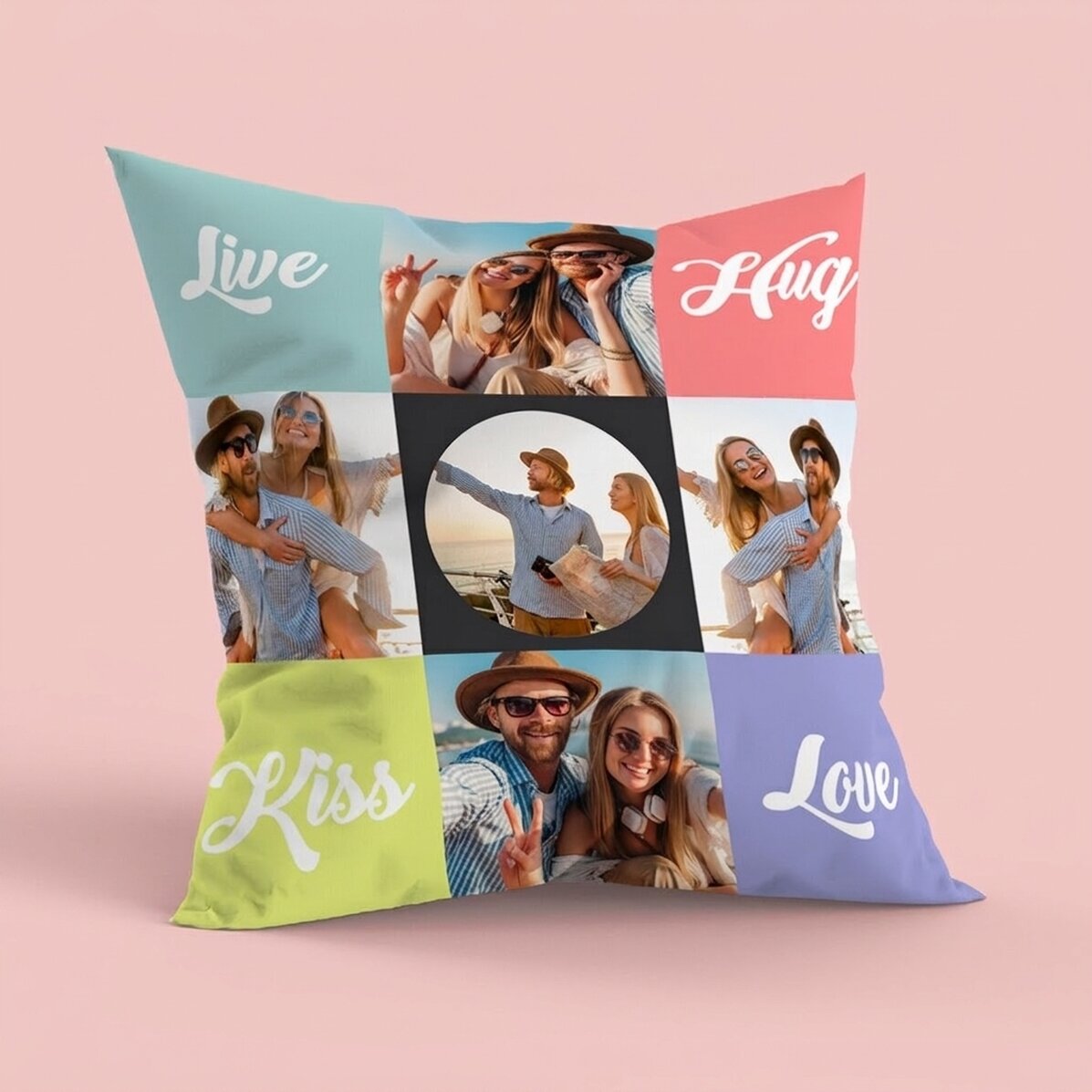 Personalisiertes Kissen mit 5 Fotos, großes Format – Joyful